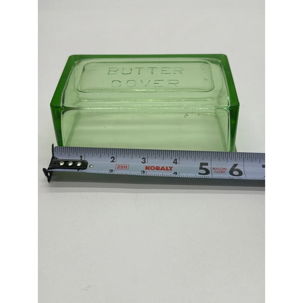 Vintage Green Uranium Glass Butter Cover Refrigerator Dish Lid UV Glow 5.25in